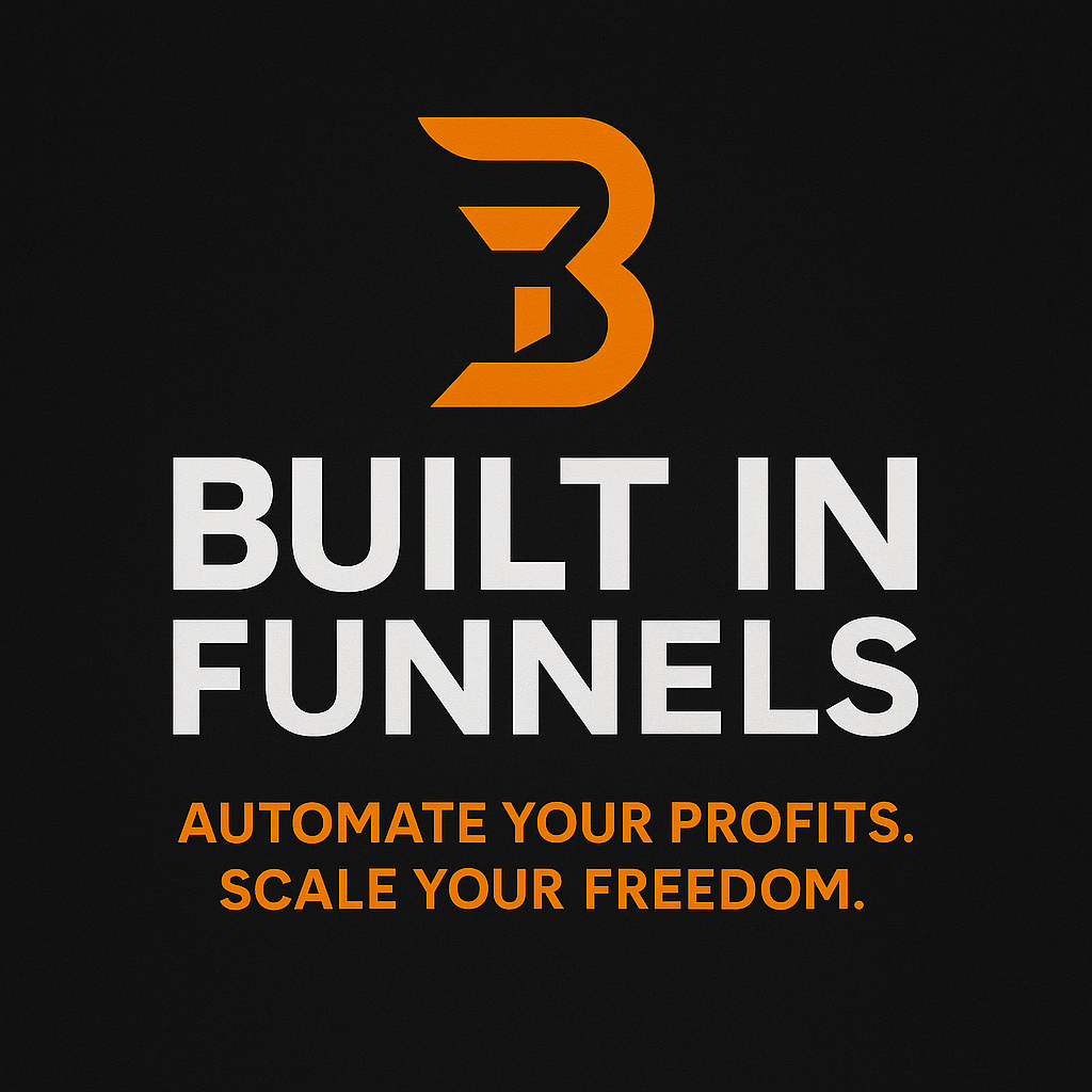 Built In Funnels logo with orange B monogram and tagline "Automate Your Profits. Scale Your Freedom